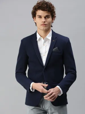 Men's Navy Blue Solid Single-Breasted Slim-Fit Blazer Rugged Style