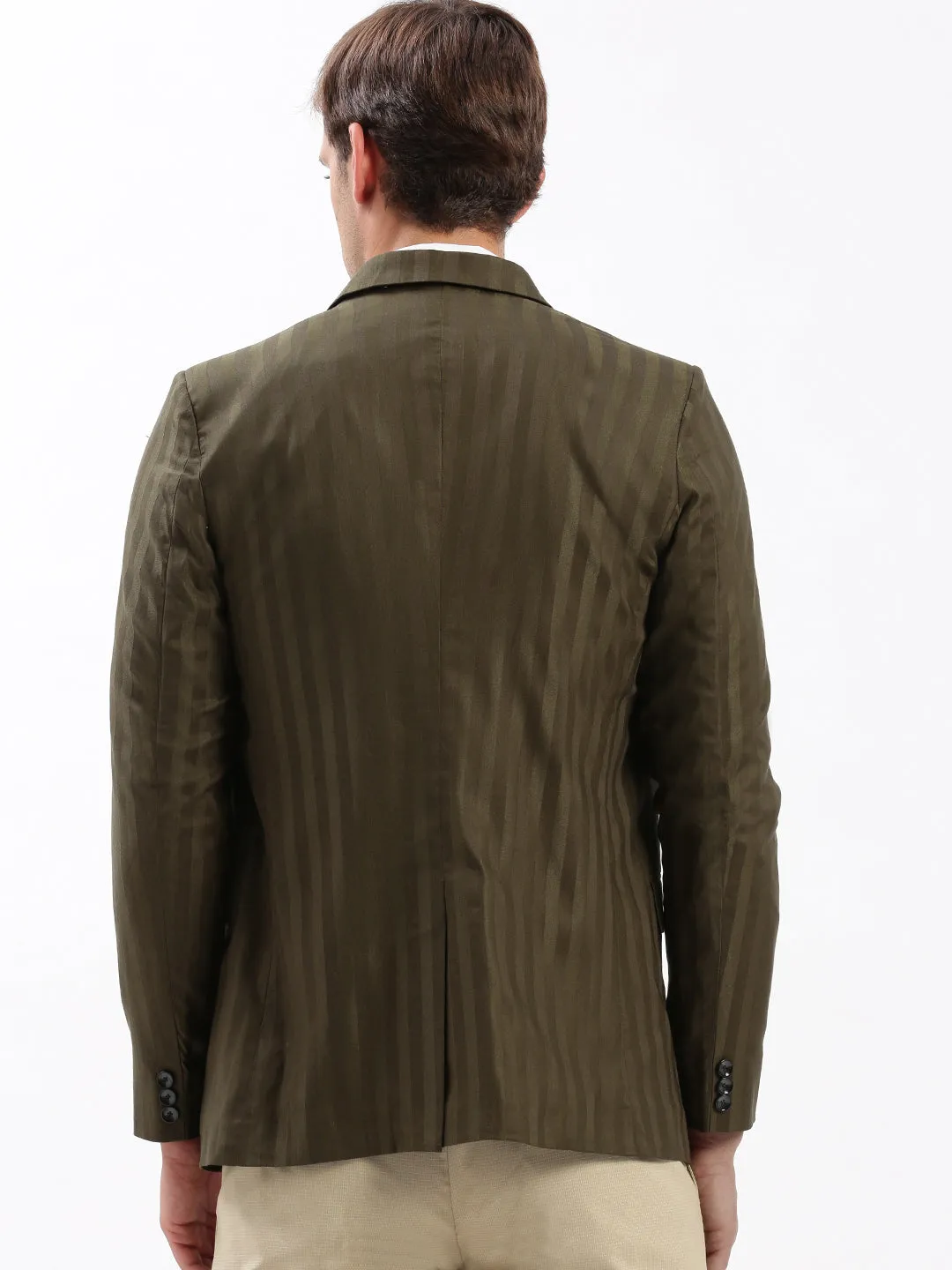 Everyday Layers Men's Notched Lapel Self Design Olive Blazer