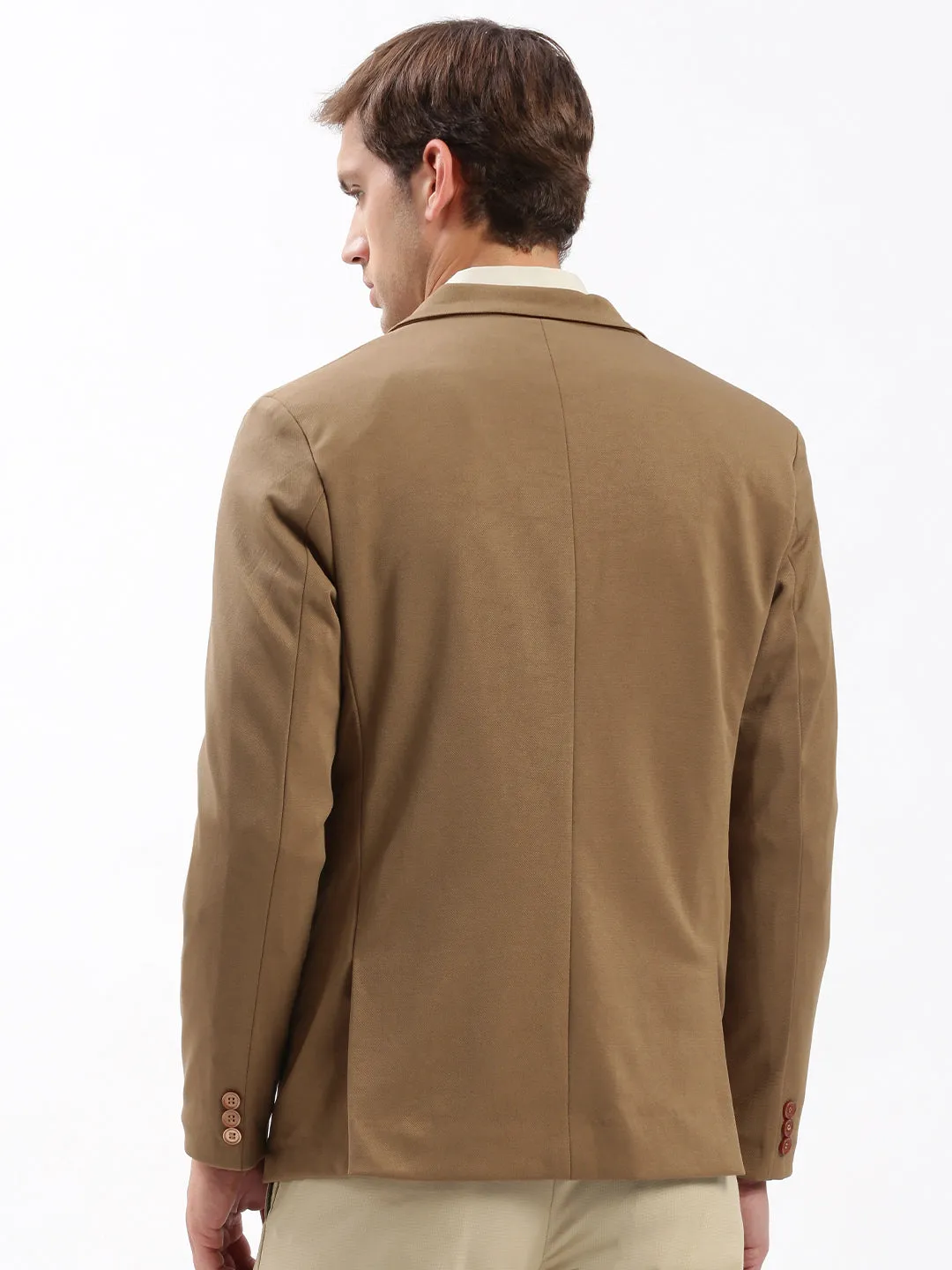Men's Notched Lapel Solid Brown Blazer LowProfile Design Glow In Dark Accents