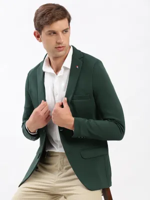 Functional Pockets Style Fit For Travel Men's Notched Lapel Solid Green Casual Blazer