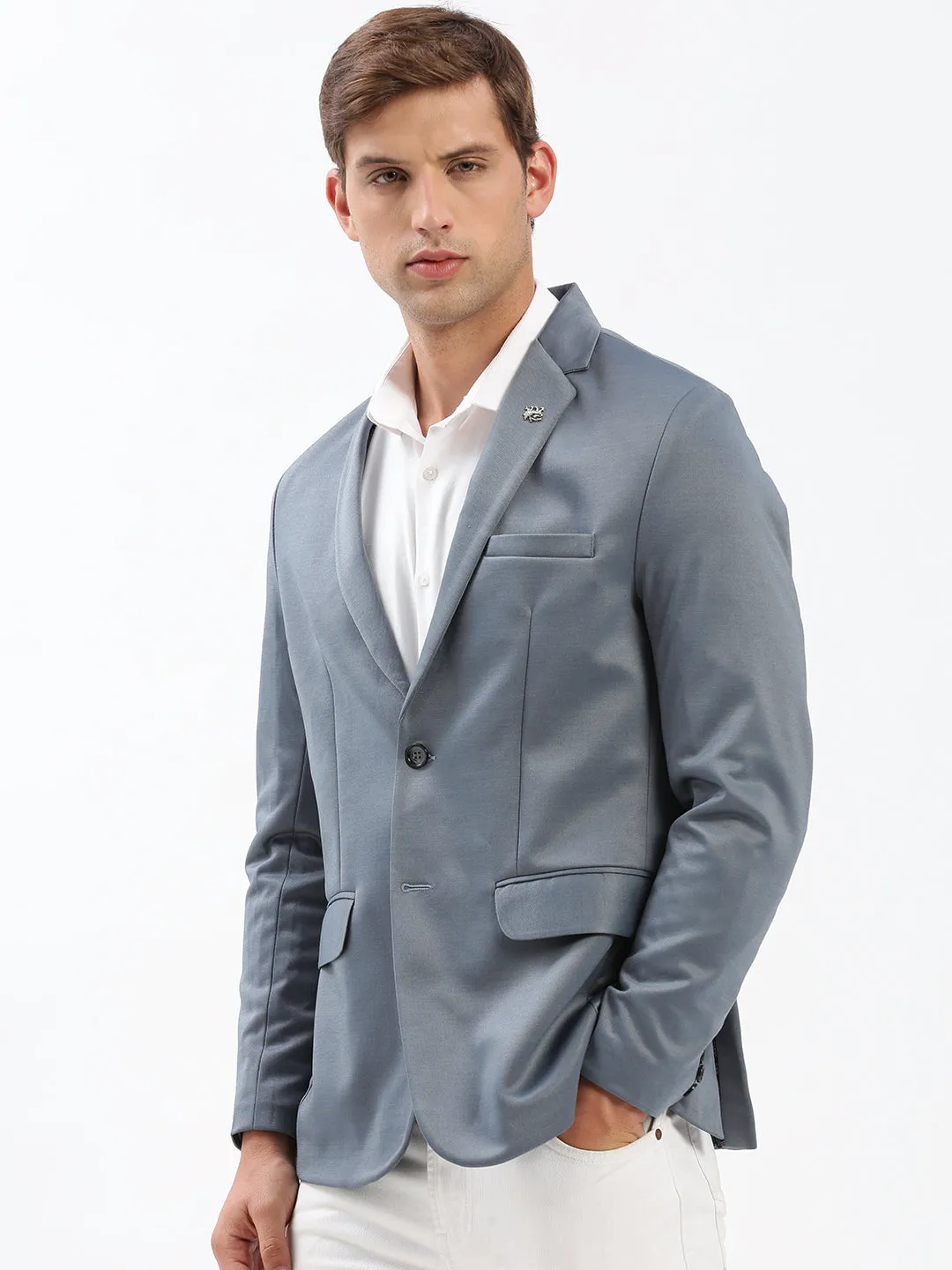 Men's Notched Lapel Solid Grey Blazer Chill Look