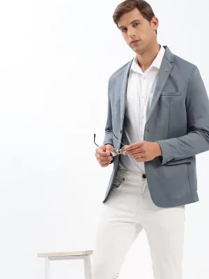 Men's Notched Lapel Solid Grey Blazer One Color Adjustable Hood Feature