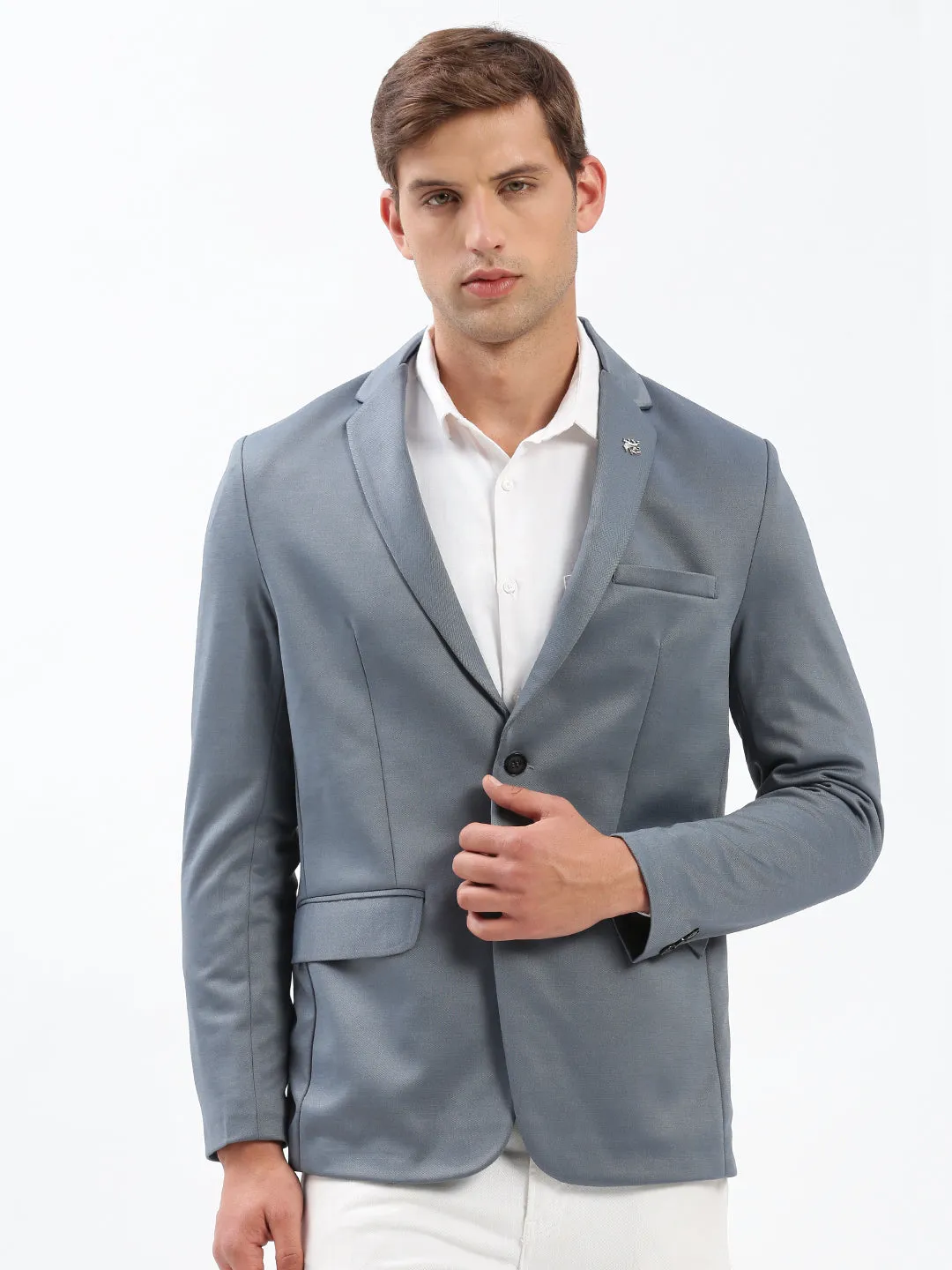 Erasable Stains Treatment Men's Notched Lapel Solid Grey Blazer
