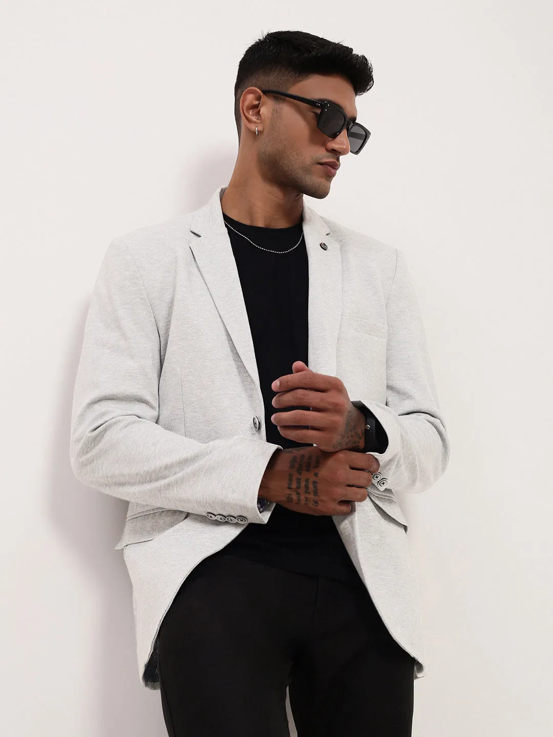 Wind Stop Practical Layer Men's Off White Single-Breasted Slim Fit Blazer with Notched Lapel