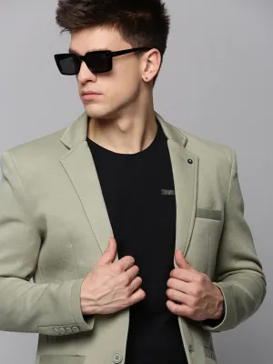 Men's Olive Single-Breasted Notched Lapel Blazers Basic Layers