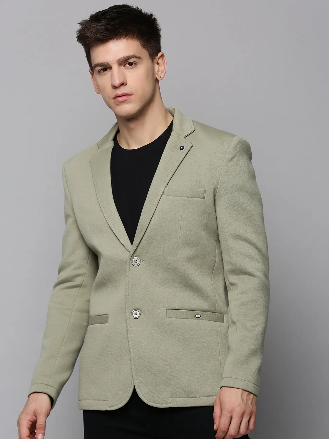Men's Olive Single-Breasted Notched Lapel Blazers Versatile Fit Layer Reflective details