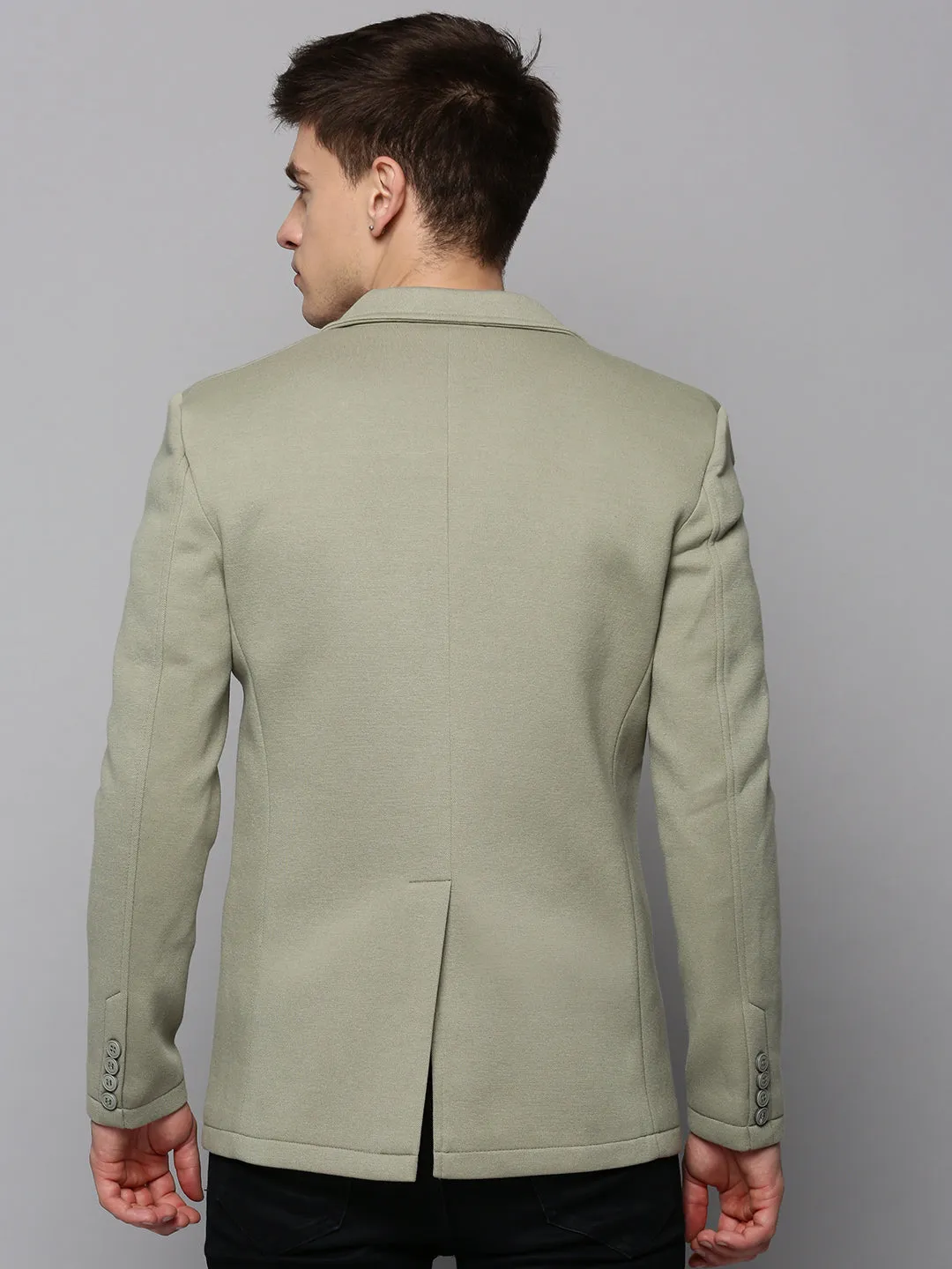 Men's Olive Single-Breasted Notched Lapel Blazers Anti Snag Fabric