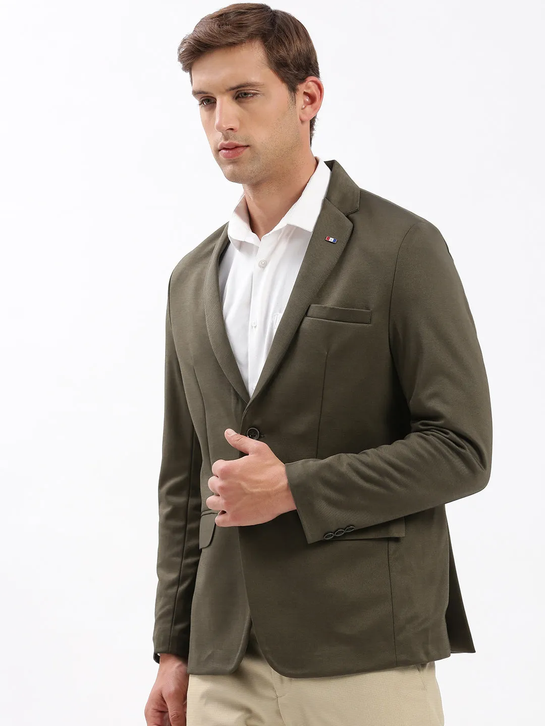 Essential City Look QuickAccessPockets Men's Olive Slim-Fit Notched Lapel Collar Single-Breasted Blazer