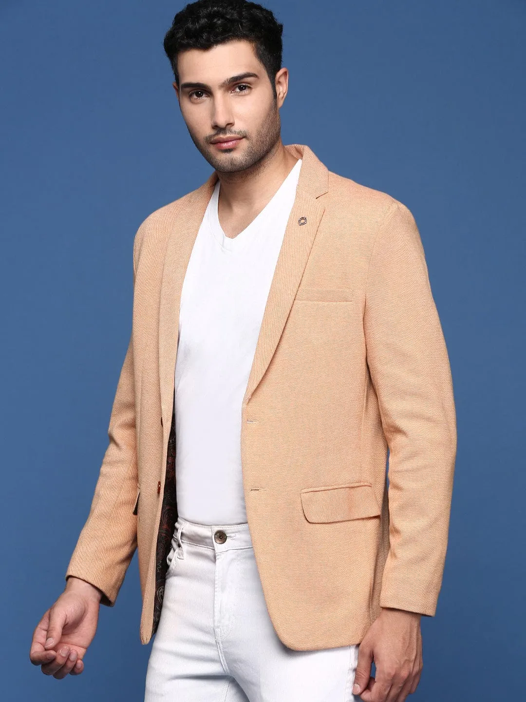 Men's Orange Slim Fit Single Breasted Blazer Wind Resistant Fabric InterchangeableLining