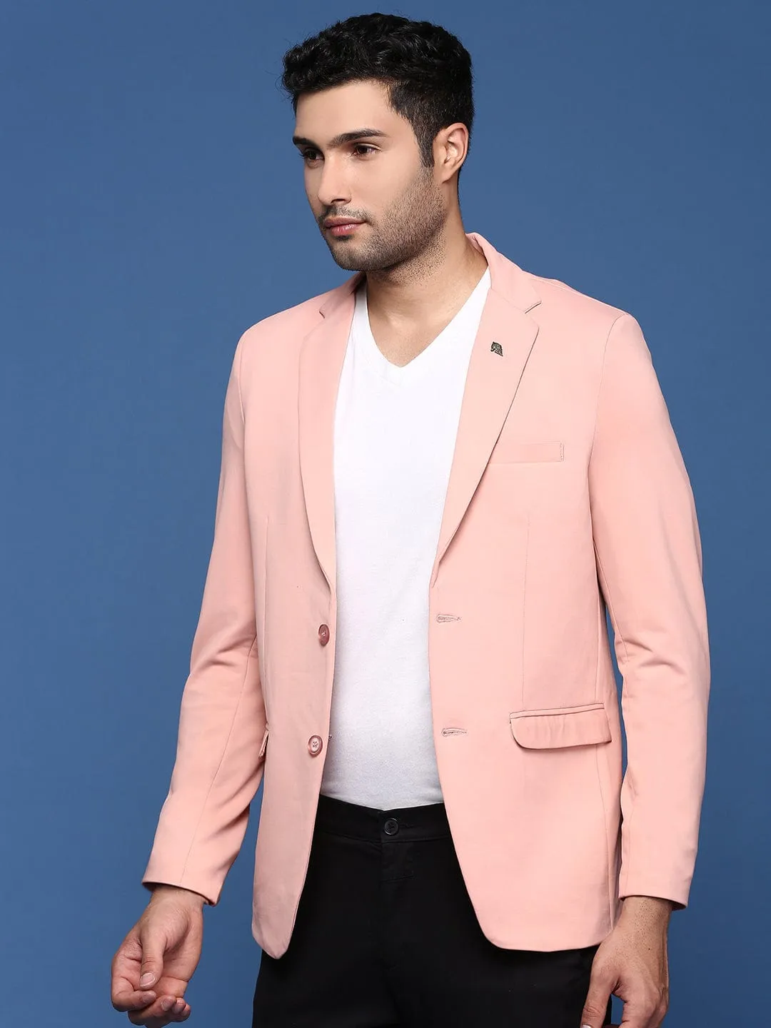 Men's Peach Slim Fit Single Breasted Blazer NoiseFreeFabric Collapsible Packable Design