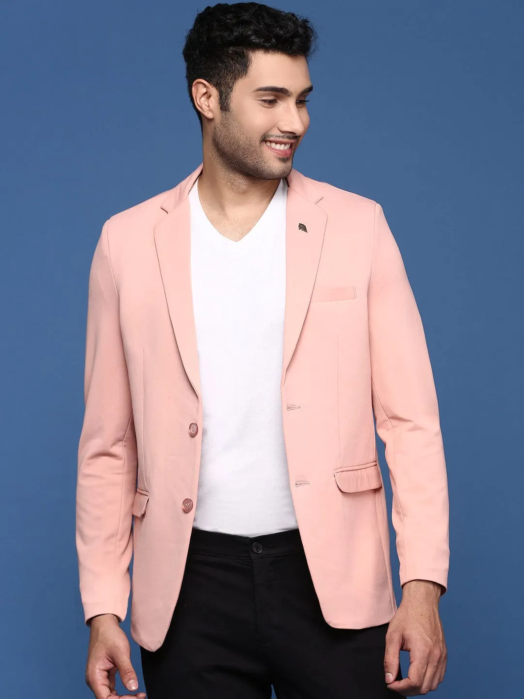 Men's Peach Slim Fit Single Breasted Blazer Urban Outdoor Look Casual Comfy Layer