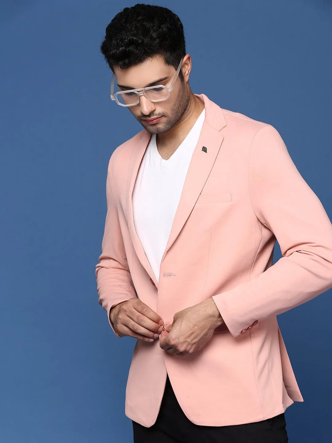Men's Peach Slim Fit Single Breasted Blazer Double layer fabric