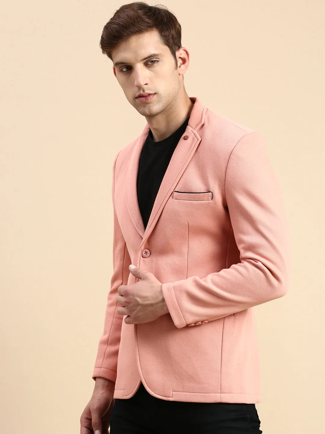 Men's Peach Slim-Fit Single Breasted Blazer Rainy Day