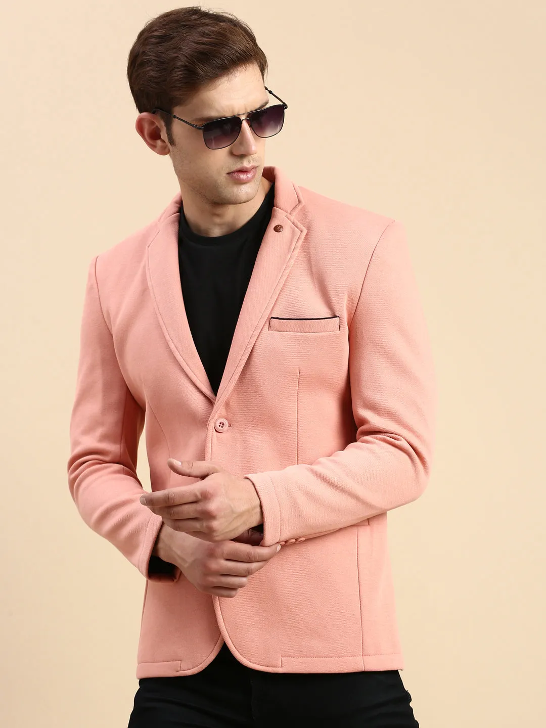 HypoallergenicMaterial Tear Resistant Weave Men's Peach Slim-Fit Single Breasted Blazer