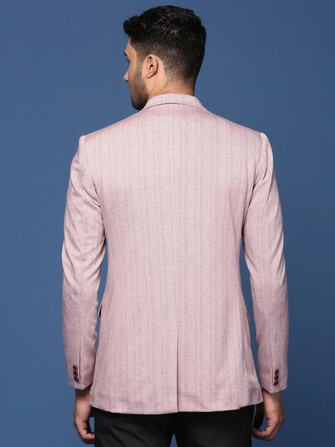 Men's Peach Striped Slim-Fit Cotton Single-Breasted Blazer Impact Absorbing Back Panels