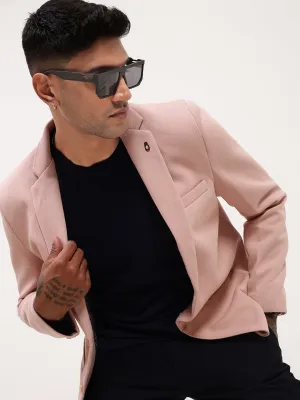 Essential City Look Ergonomic Seams Men's Pink Self Design Slim-Fit Single-Breasted Corduroy Cotton Blazer