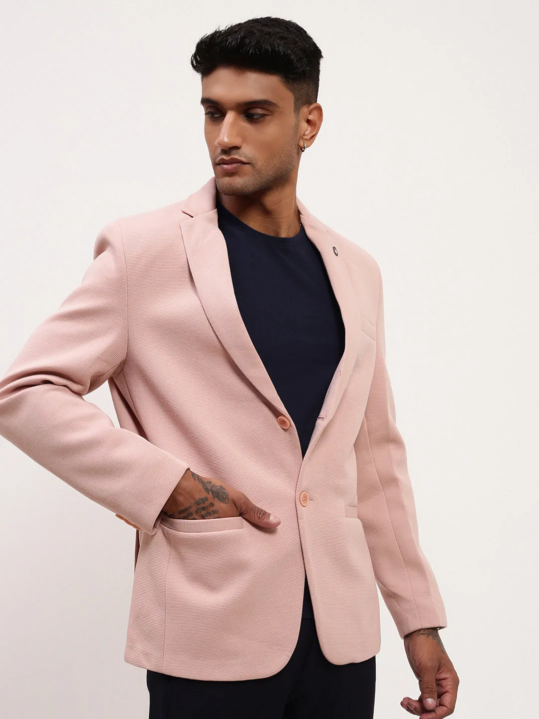 Water Resistant Design PFC Free Treatment Men's Pink Self Design Slim-Fit Single-Breasted Corduroy Cotton Blazer
