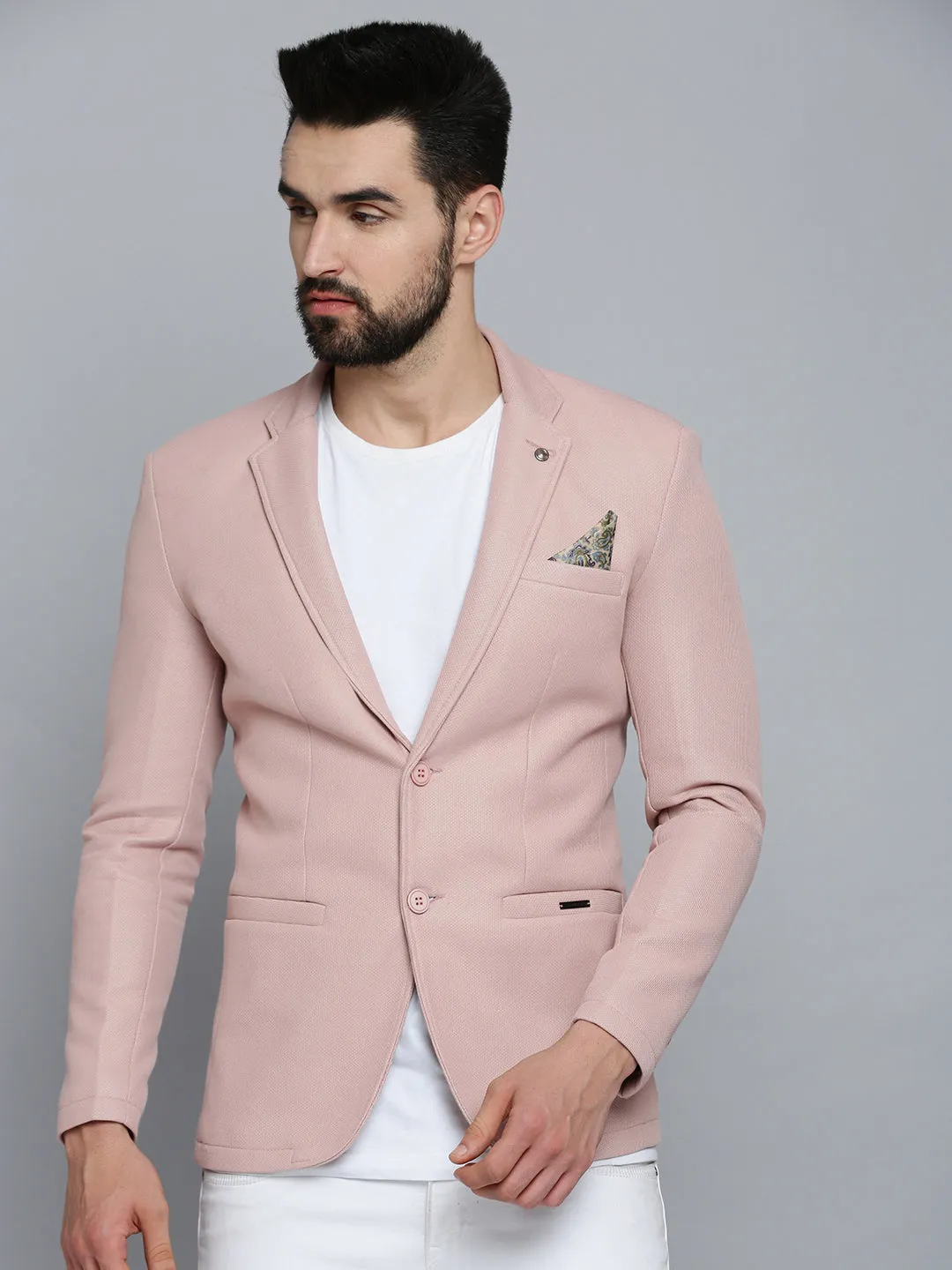 Men's Pink Solid Single-Breasted Blazers Mesh Venting Odor control