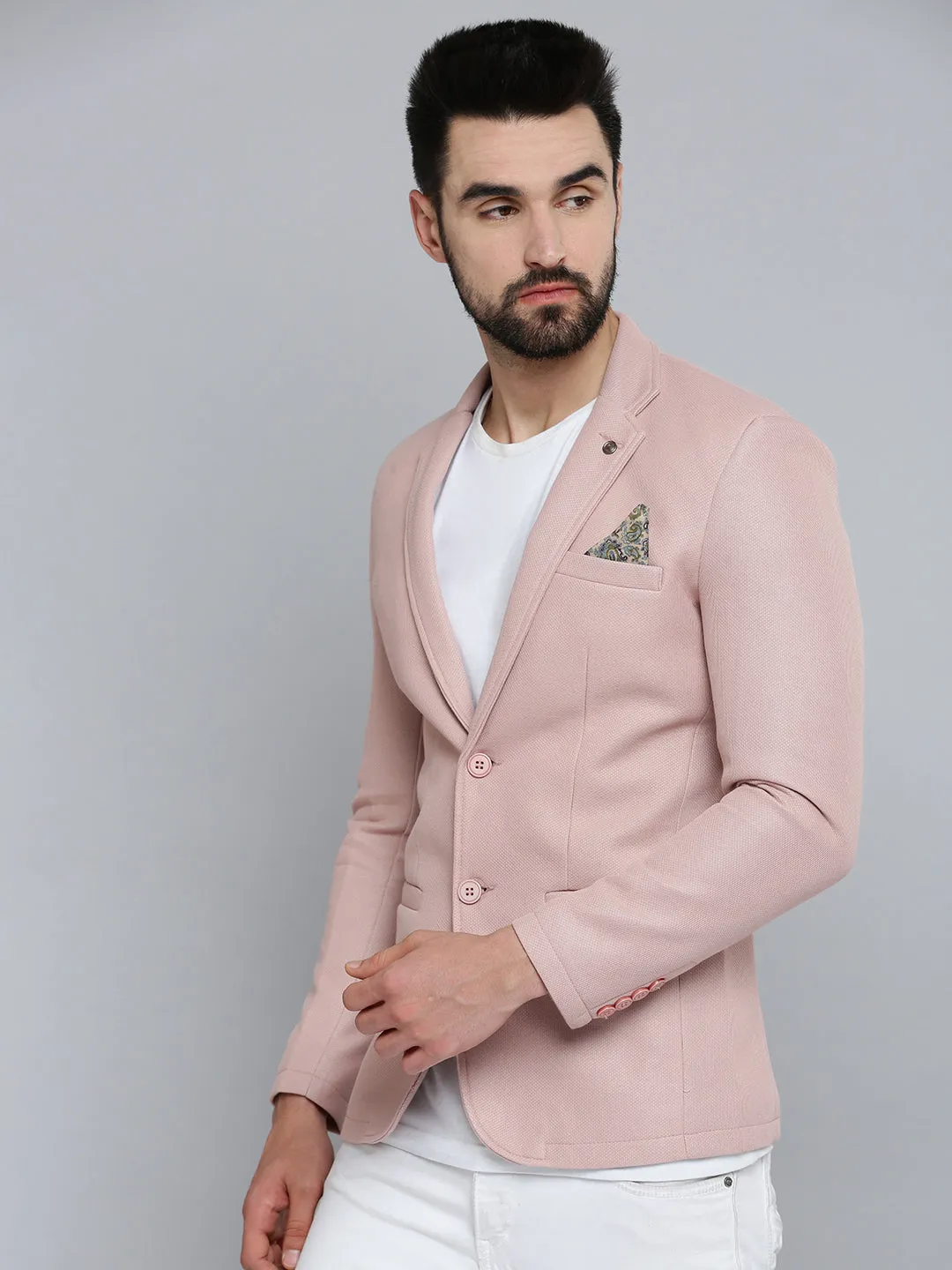 Knee Length Water resistant coating Men's Pink Solid Single-Breasted Blazers
