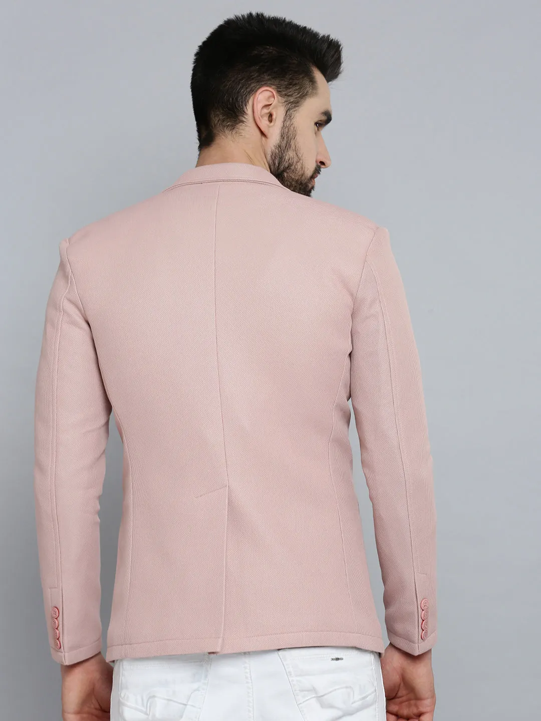 Flexible Shoulder Gussets Men's Pink Solid Single-Breasted Blazers