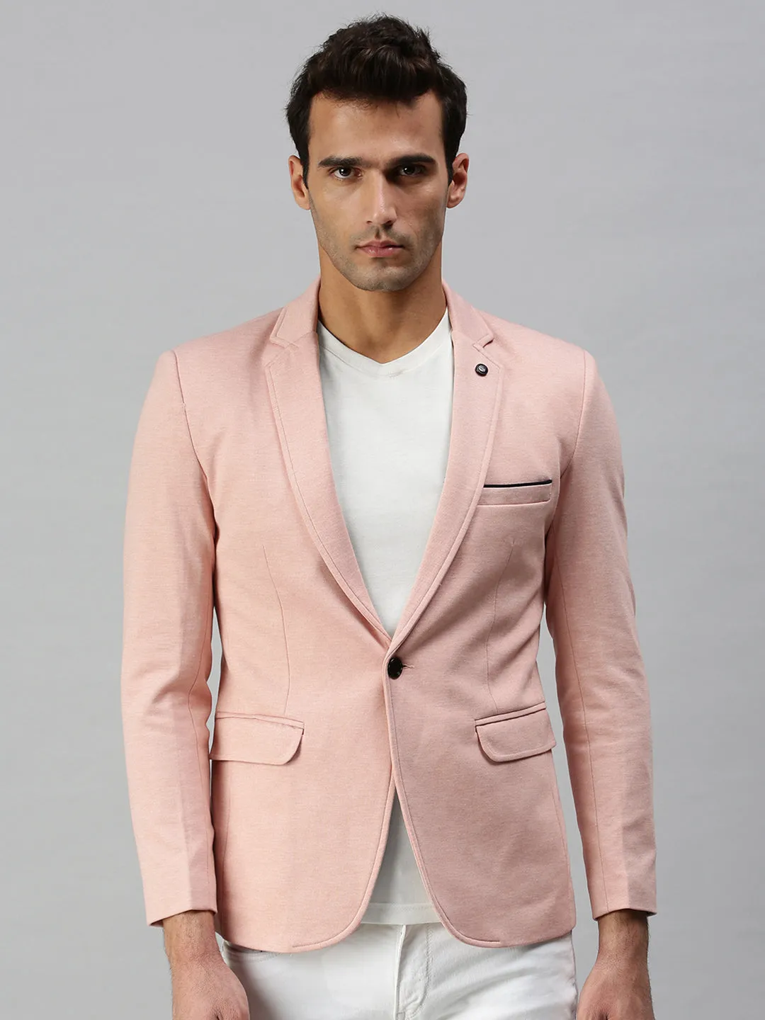 Men's Pink Solid Slim-Fit Single-Breasted Casual Blazers Frictionless Inner Layer
