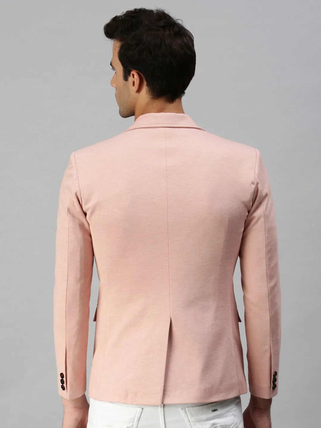 Men's Pink Solid Slim-Fit Single-Breasted Casual Blazers Mid Length Design