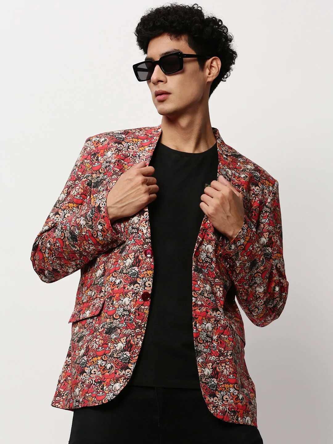Cool Season Men's Rust Abstract Printed Slim-Fit Single Breasted Cotton Blazer