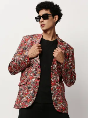 Cool Season Men's Rust Abstract Printed Slim-Fit Single Breasted Cotton Blazer