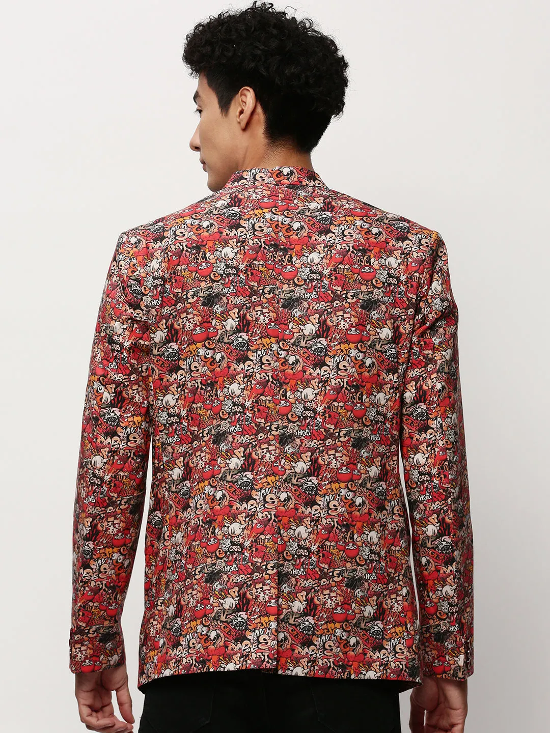 Men's Rust Abstract Printed Slim-Fit Single Breasted Cotton Blazer Quilted Interior Cold Resist