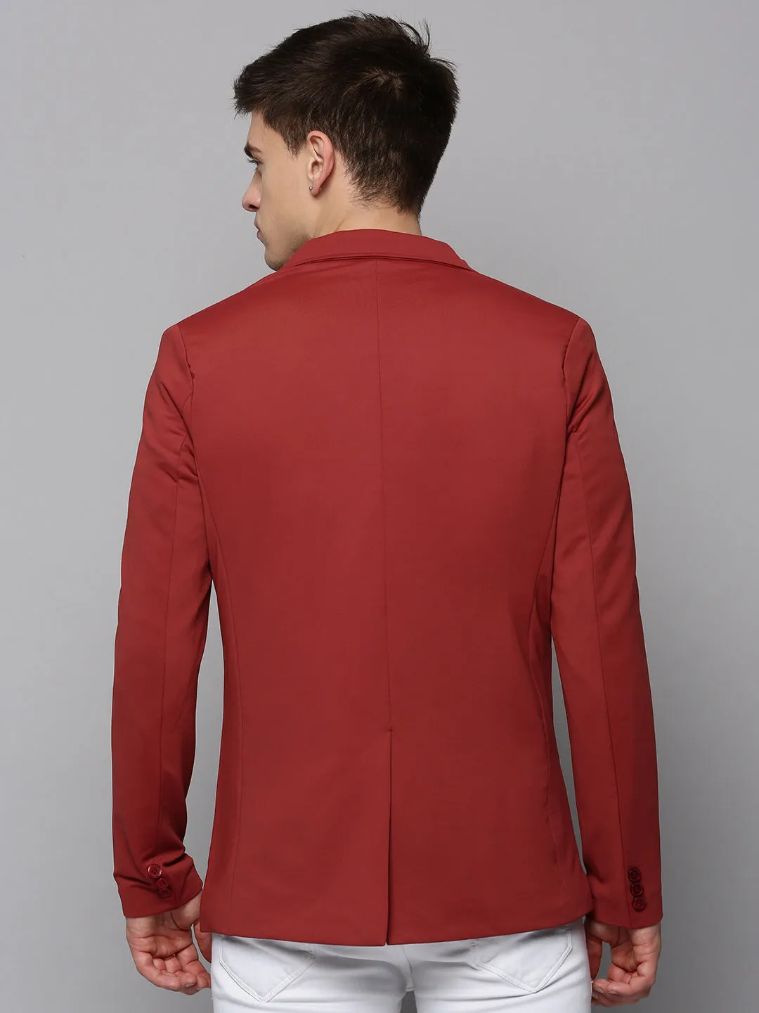 Men's Rust Single-Breasted Casual Blazers Plaid Design