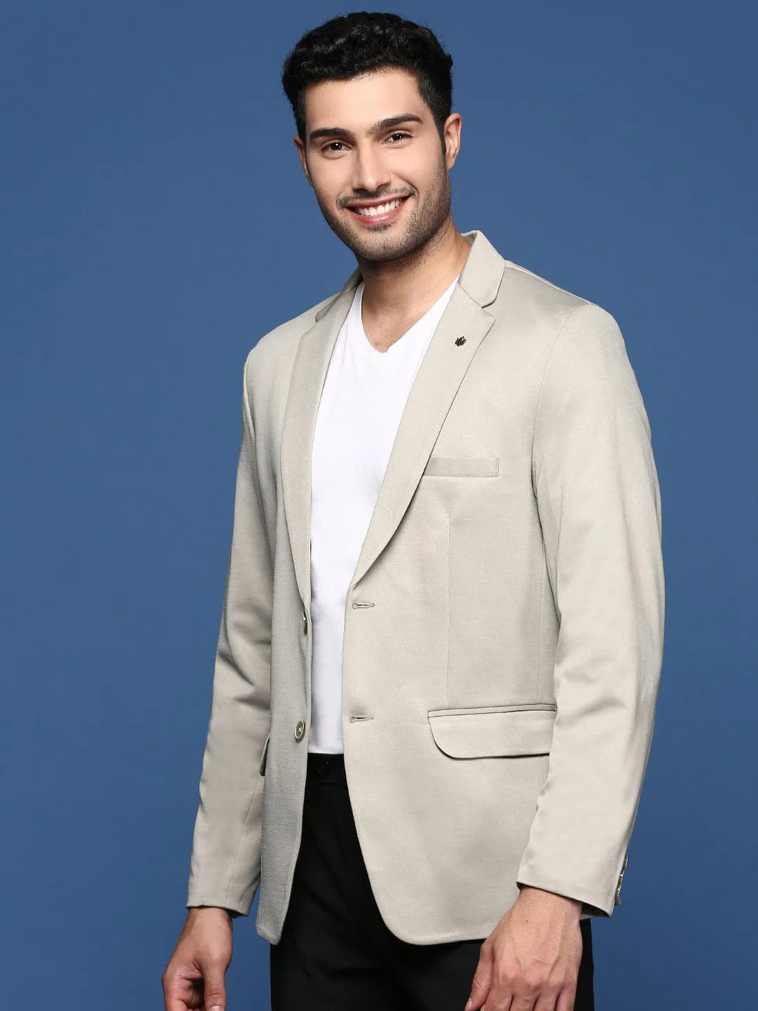 Men's Sea Green Notched Lapel Slim Fit Single Breasted Cotton Blazers Survival Use Rubberized Trims