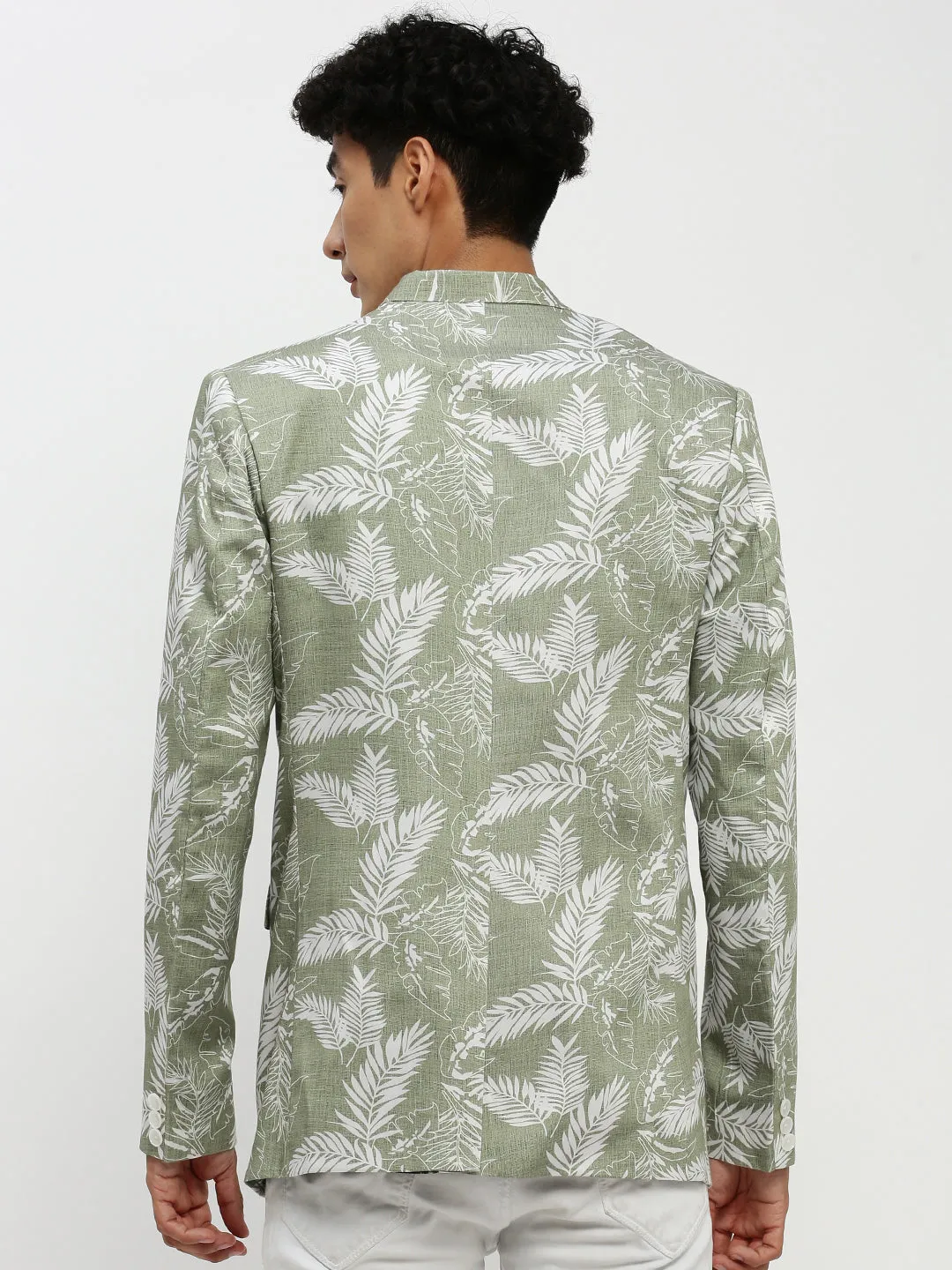 Transitional Layer Glow In The Dark Trim Men's Sea Green Printed Notched Lapel Single Breasted Slim-Fit Blazer