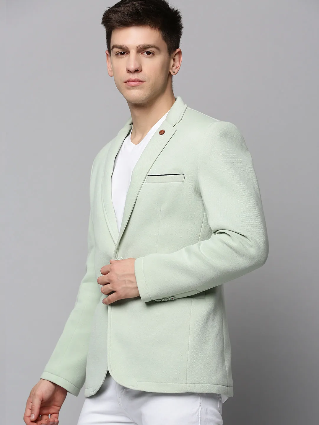 Casual Chill Look Men's Sea Green Single-Breasted Blazers