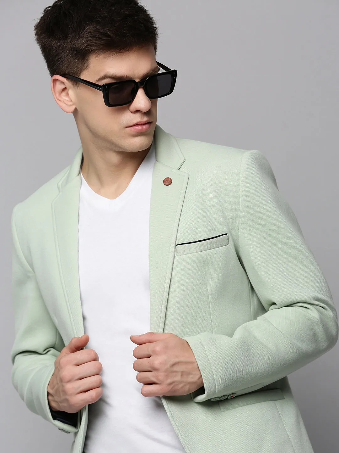 Men's Sea Green Single-Breasted Blazers Weatherproof Shell EcoFriendly Water Repellency
