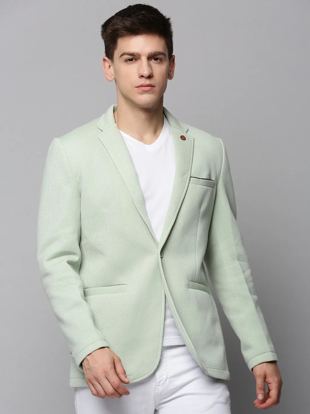 Men's Sea Green Single-Breasted Blazers Easy Clean Material