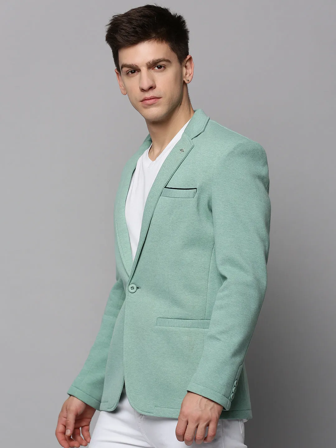 Men's Sea Green Single-Breasted Casual Blazer VentilatedBackPanel Relaxed Daily Style