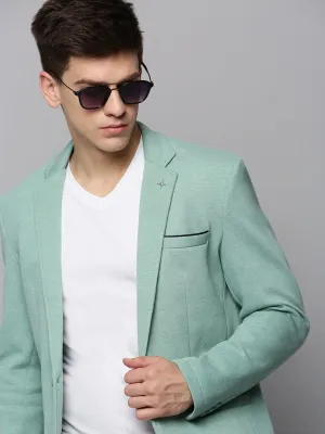 Men's Sea Green Single-Breasted Casual Blazer Warm Lining