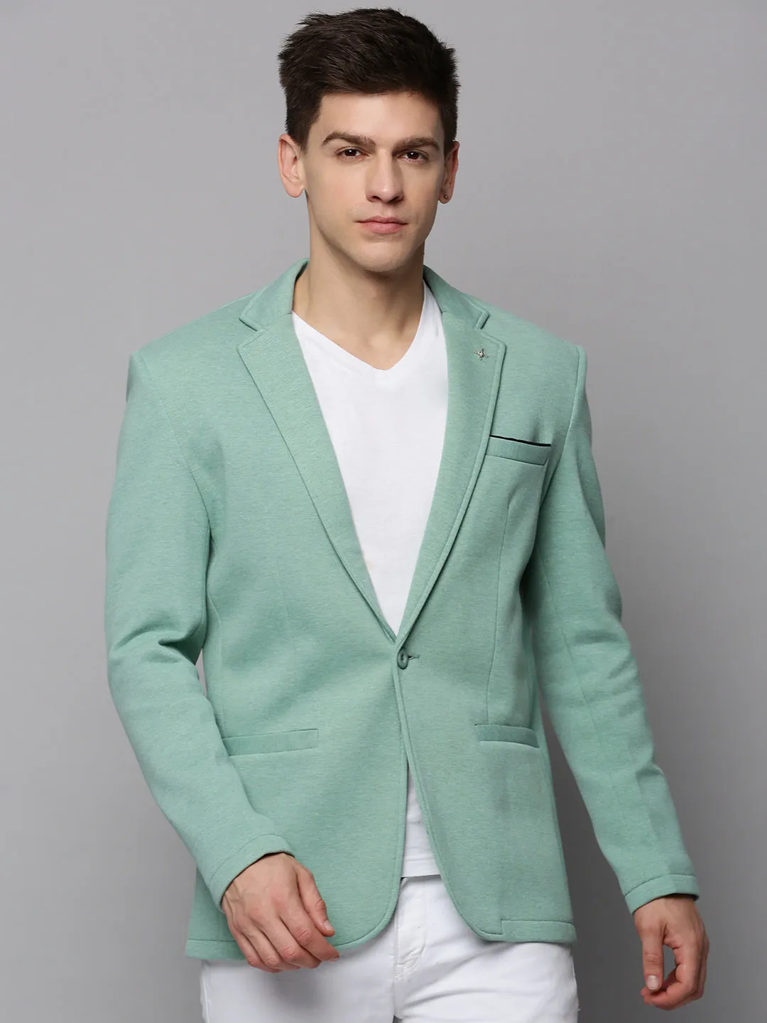 Men's Sea Green Single-Breasted Casual Blazer Flexible Insulation Ergonomic Shoulder Design