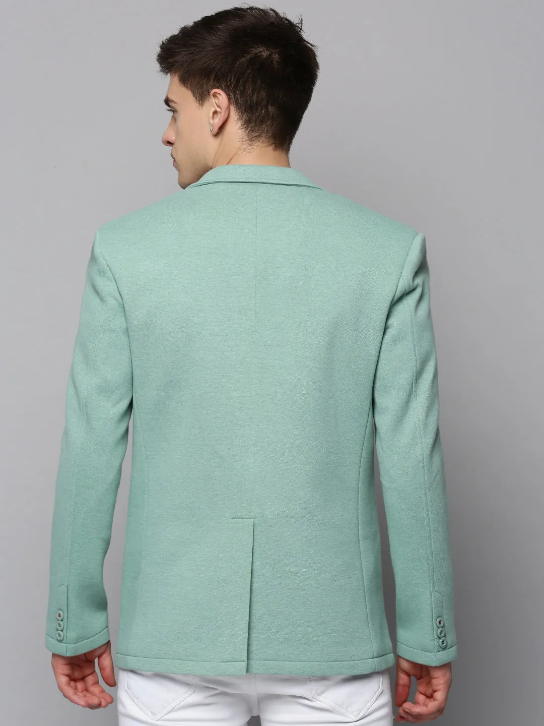 Men's Sea Green Single-Breasted Casual Blazer Pocket Placement WindResistant Coating