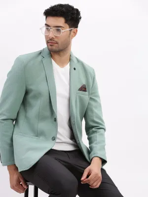 Men's Sea Green Slim-Fit Single-Breasted Notched Lapel Collar Casual Blazer Temperature Regulating Tech