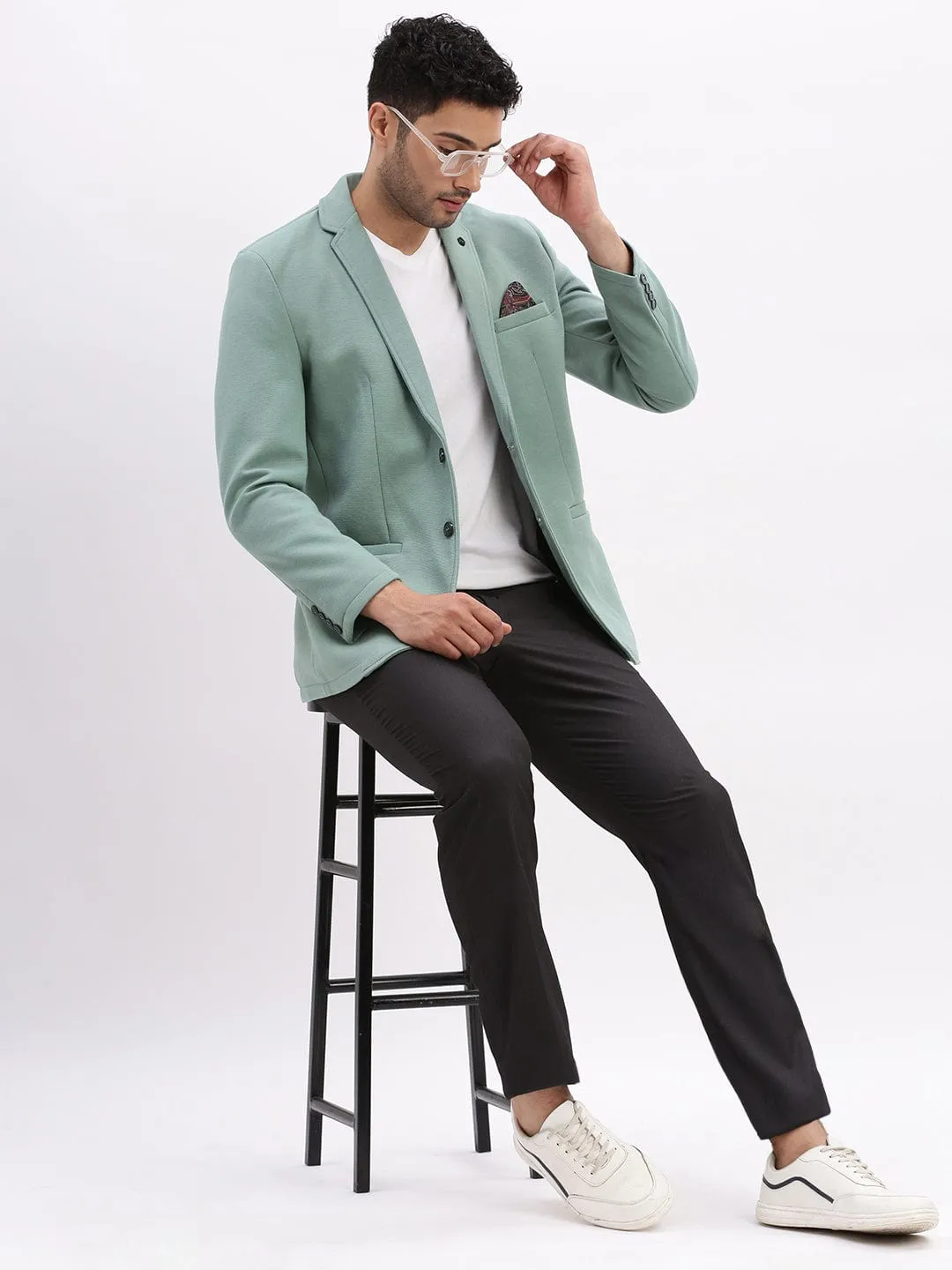 Heavyweight Durability Men's Sea Green Slim-Fit Single-Breasted Notched Lapel Collar Casual Blazer