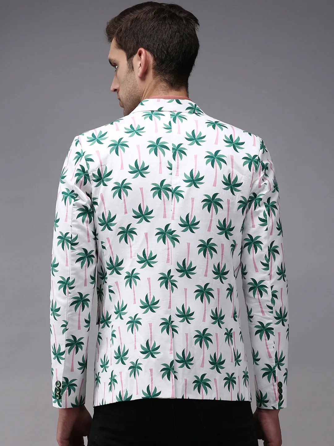 Men's White Printed Single Breasted Blazers Durable Stitching