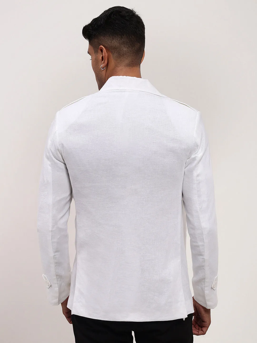 Men's White Slim-Fit Notched Lapel Single-Breasted Cotton Blazer Down Filled Microfiber texture