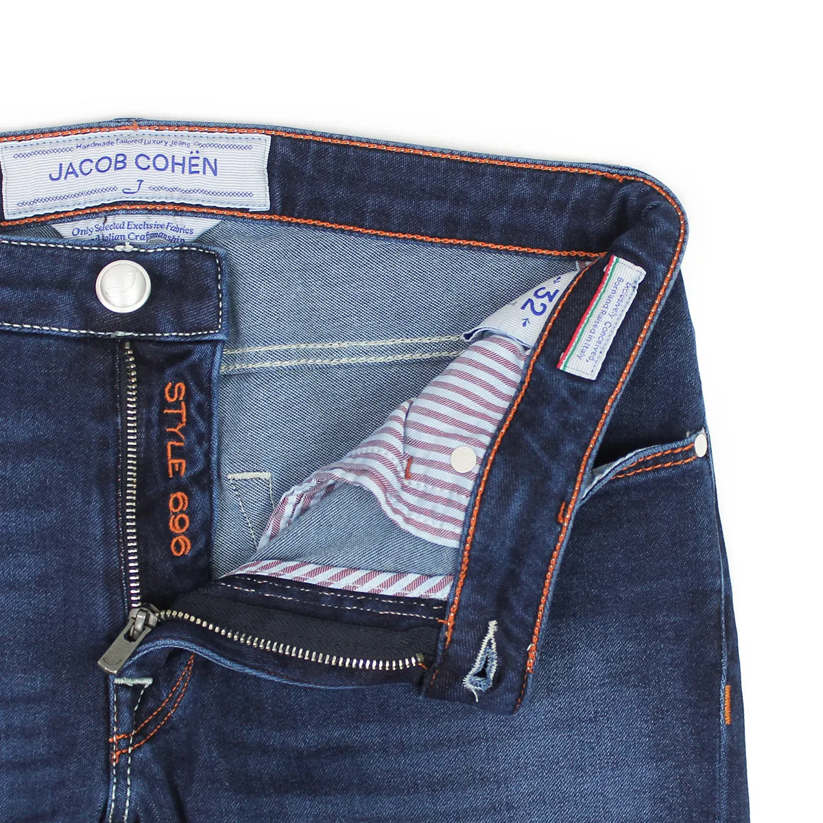 Jacob Cohen - J696 Comf Orange Badge Jeans in Dark Wash Work Meeting Unisex Wear Weekend Warrior Grab And Go