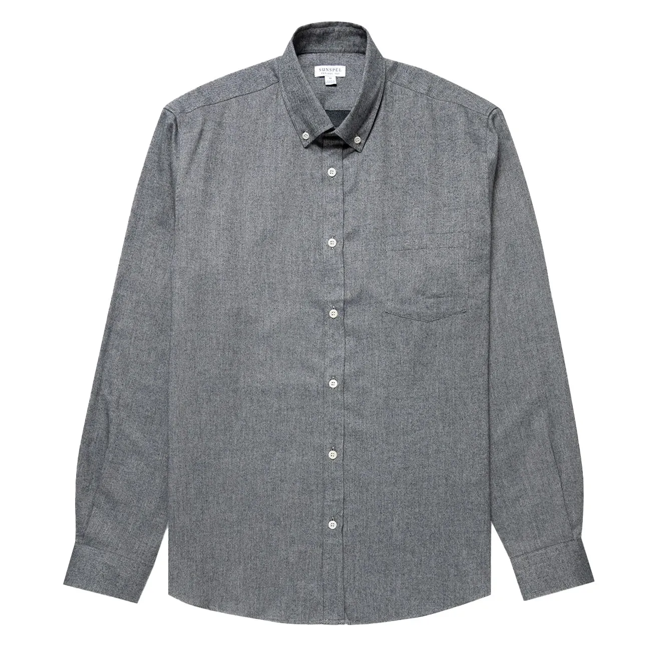 Durable Button Closures Geometric Shape Sunspel Brushed Cotton Flannel Shirt Mid Grey Melange