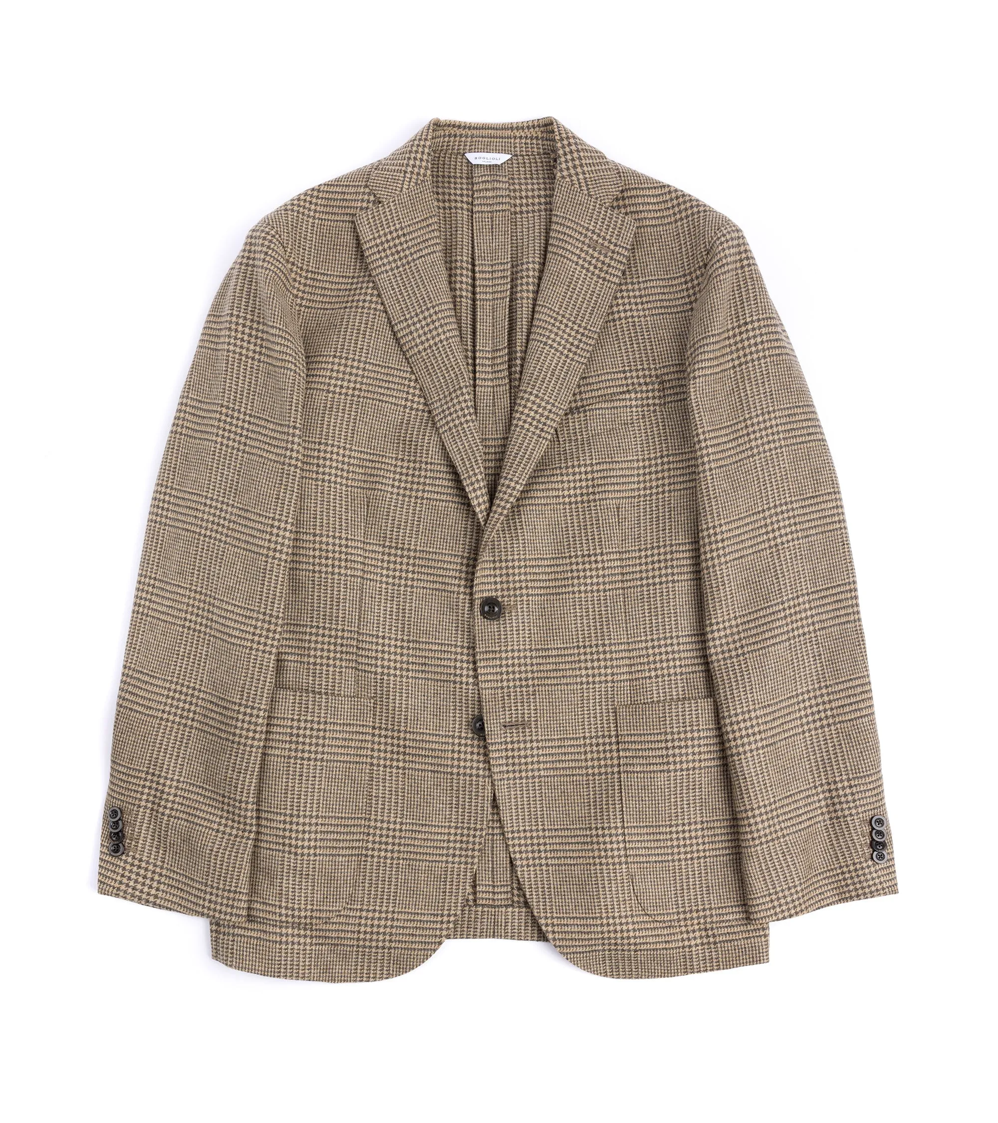 Boglioli Wool Mix Prince of Wales Check K Jacket: Tan/Olive Fringe Detail