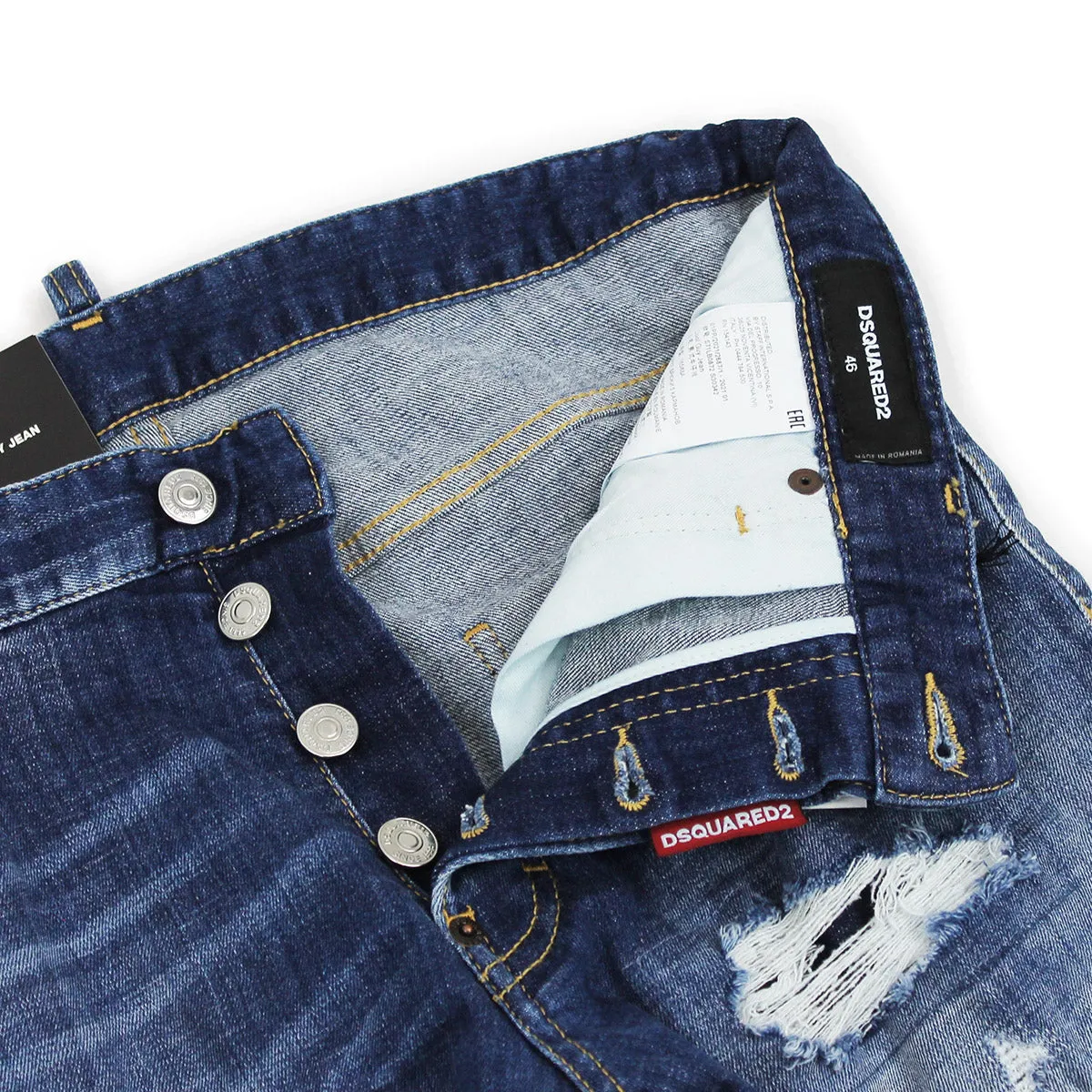 DSQUARED2 - Distressed Light Wash Cool Guy Jeans in Blue Slim Vintage Lover Style Match