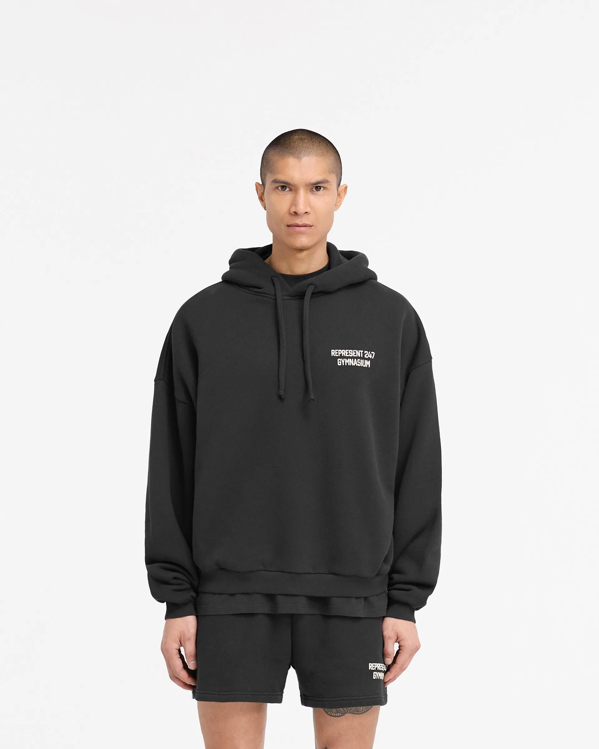 247 Gymnasium Boxy Hoodie - Off Black appropriate for hiking