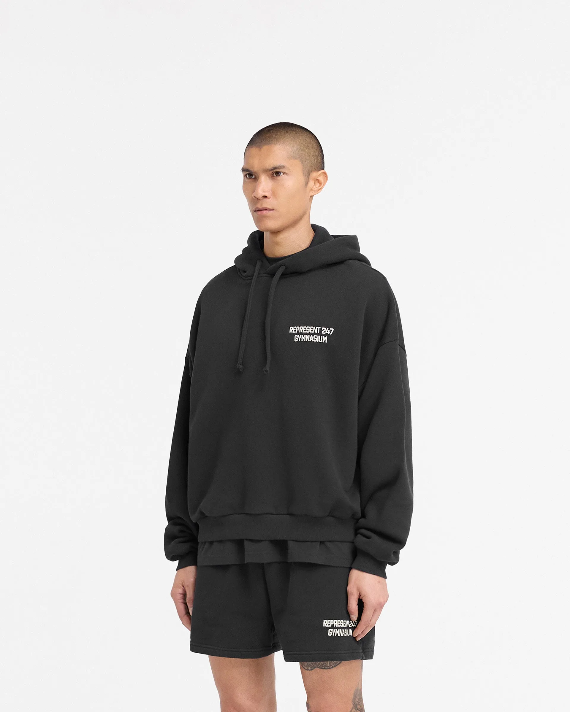 247 Gymnasium Boxy Hoodie - Off Black Relaxed Style Comfy Street