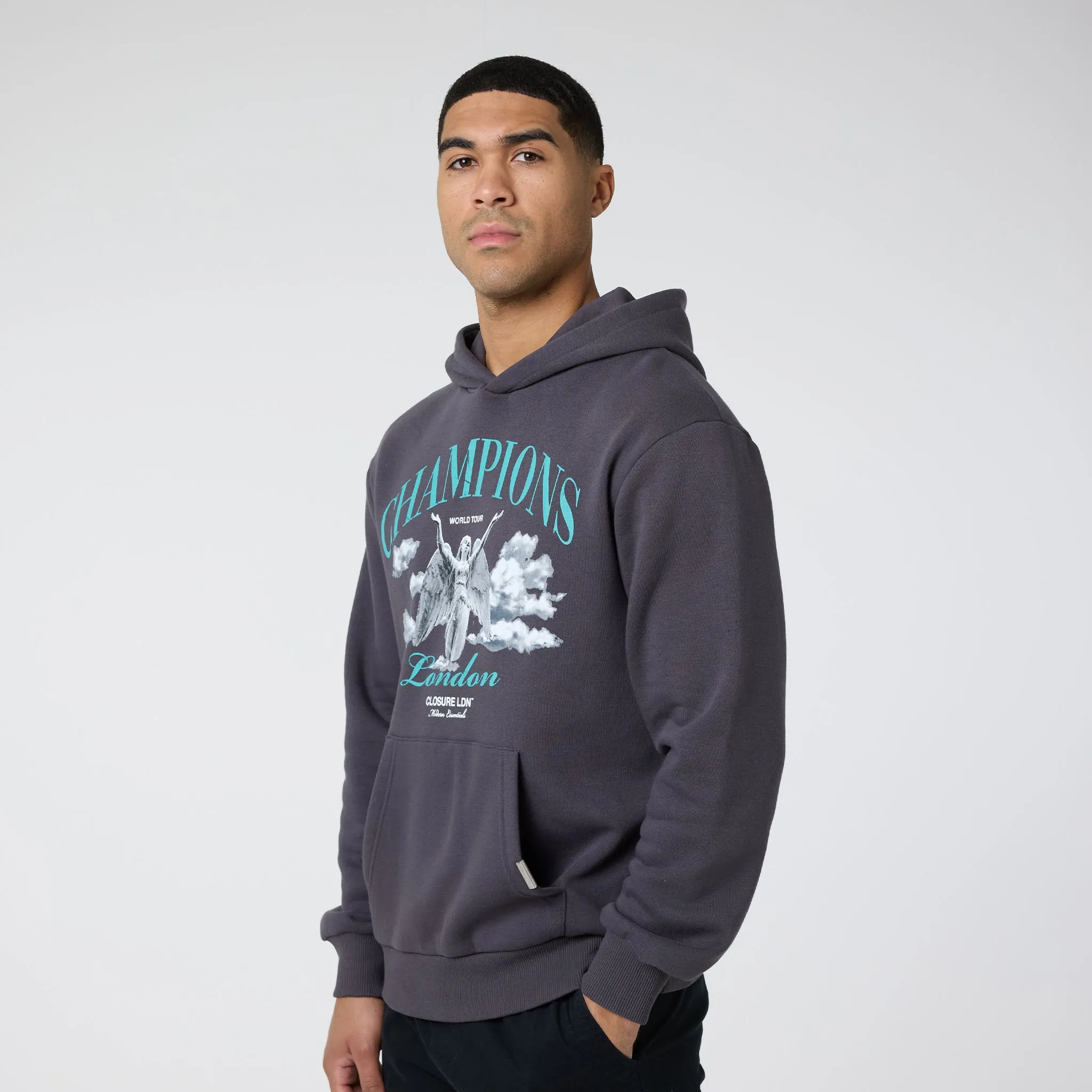 Sustainable Fabric product marketing Champions Hoodie | Charcoal
